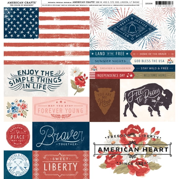 American Crafts Brands Holidays & Events Cardstock 12"X12"-Sweet Freedom 01