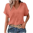 thumbnail image 2 of Diufon Womens Crinkle Gauze Blouse Rolled Short Sleeve V Neck Casual Loose Fitted Solid Color Summer Tunic Tops, 2 of 7