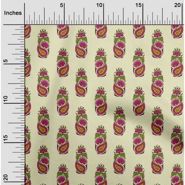 oneOone Georgette Viscose Fabric Leaves|Floral & Paisley Block Print Fabric BTY 42 Inch Wide