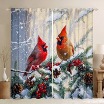 Manfei Xmas Cardinal Bird Curtains Pack of 2 (42x84 Each), Green Pine Tree Pinecorn Curtains Blackout, Happy New Year Bedroom Curtains, Luxury Bedroom Decor