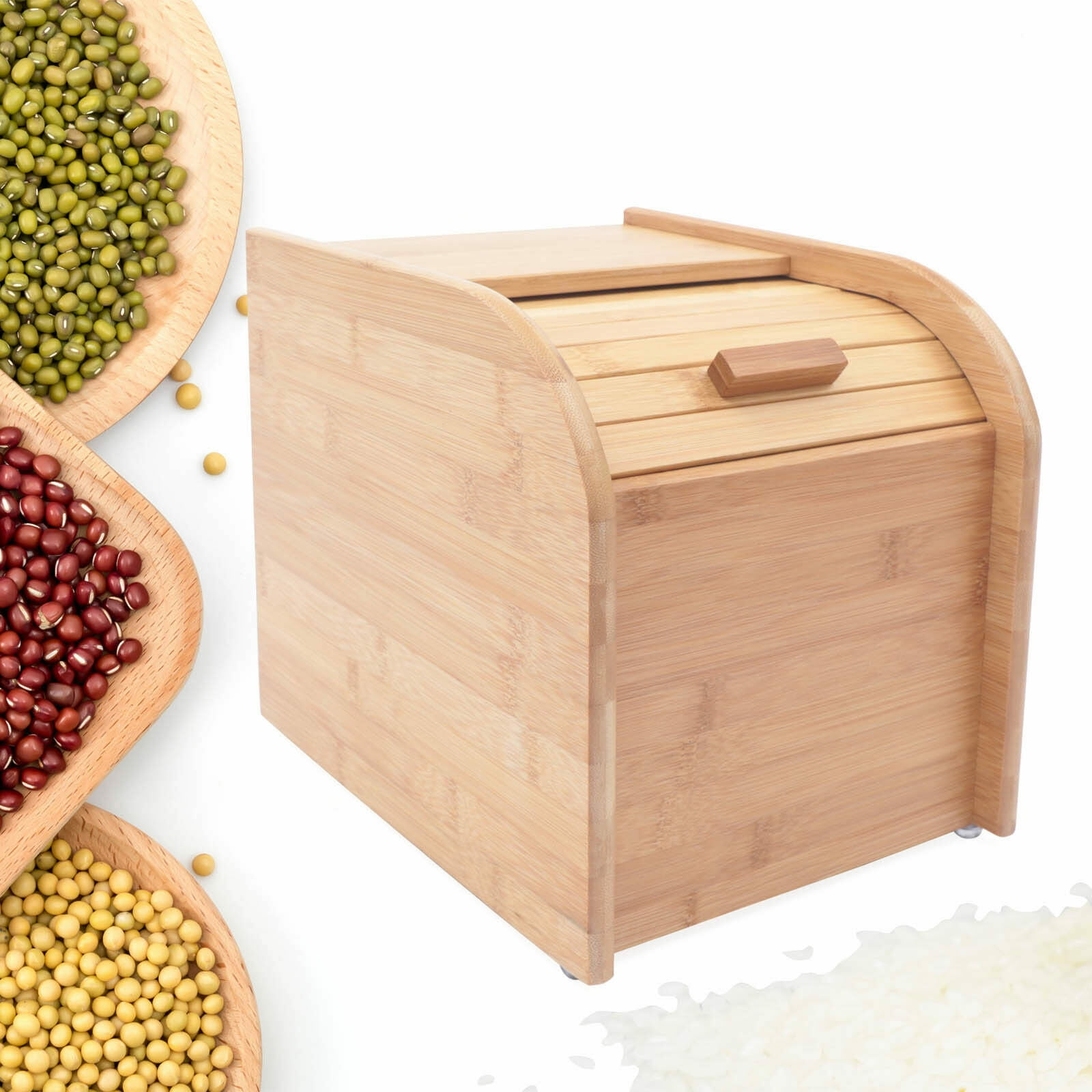 Wooden Rice Dispenser Large Capacity Grain Storage Container w