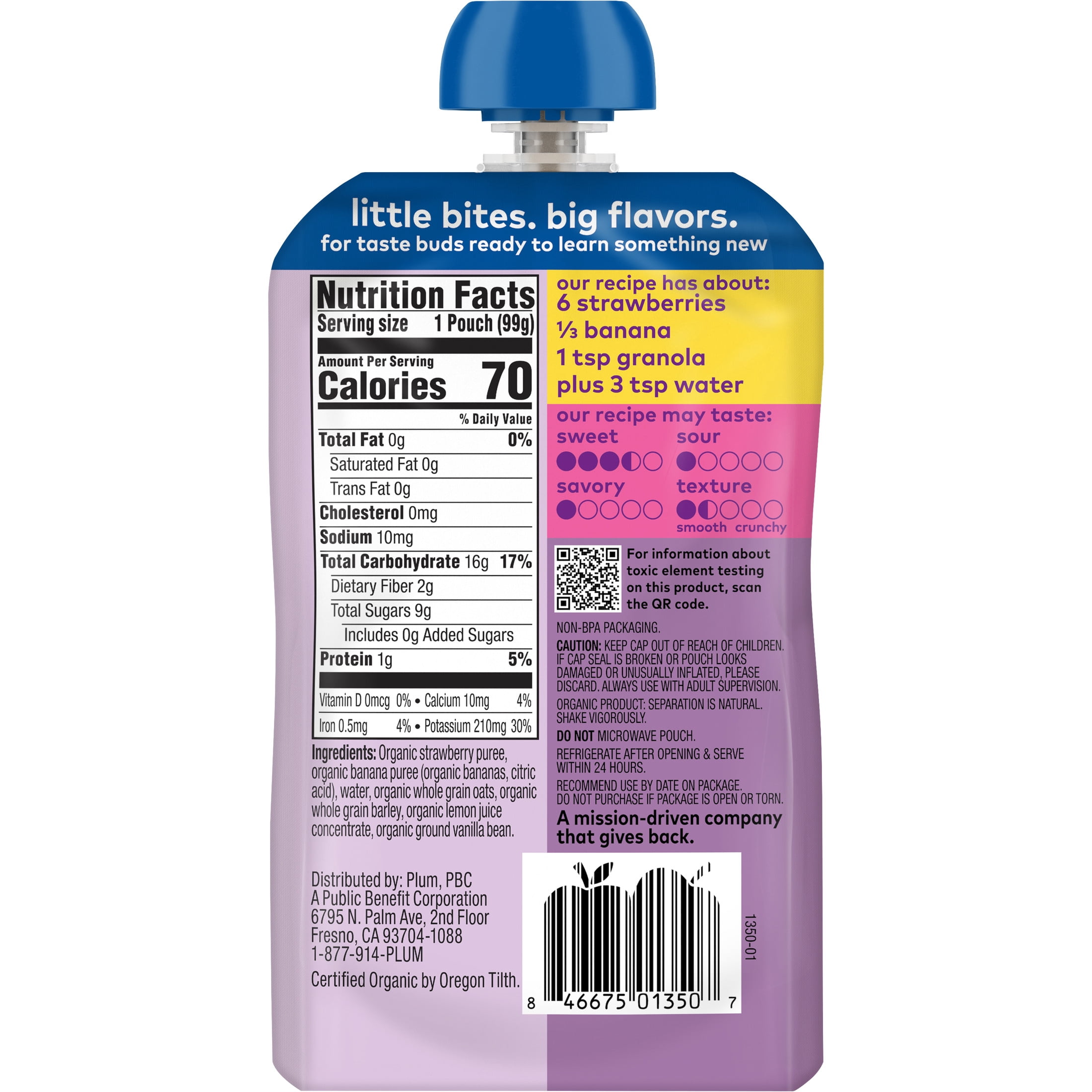 (12 pack) Plum Organics® Stage 2 Organic Baby Food Strawberry, Banana + Granola 3.5oz Pouch