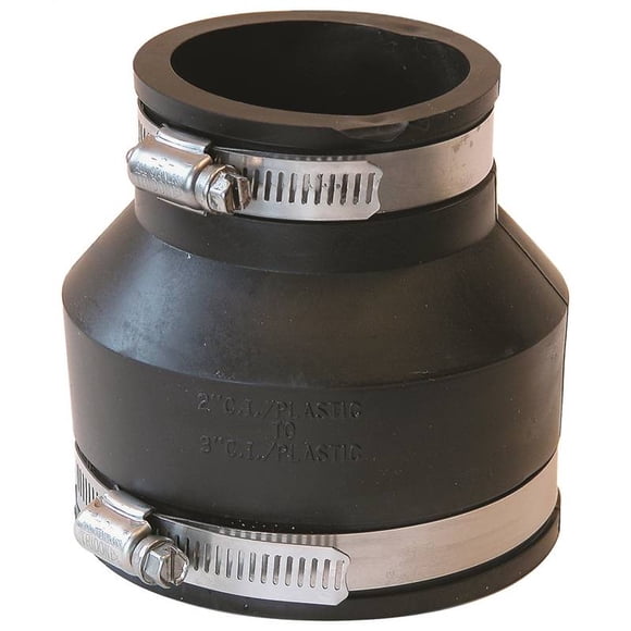 Fernco 1056 Flexible Pipe Reducing Stock Coupling, 3 X 2 in x 3.956 in, Plastic, 4.3 psi, PVC