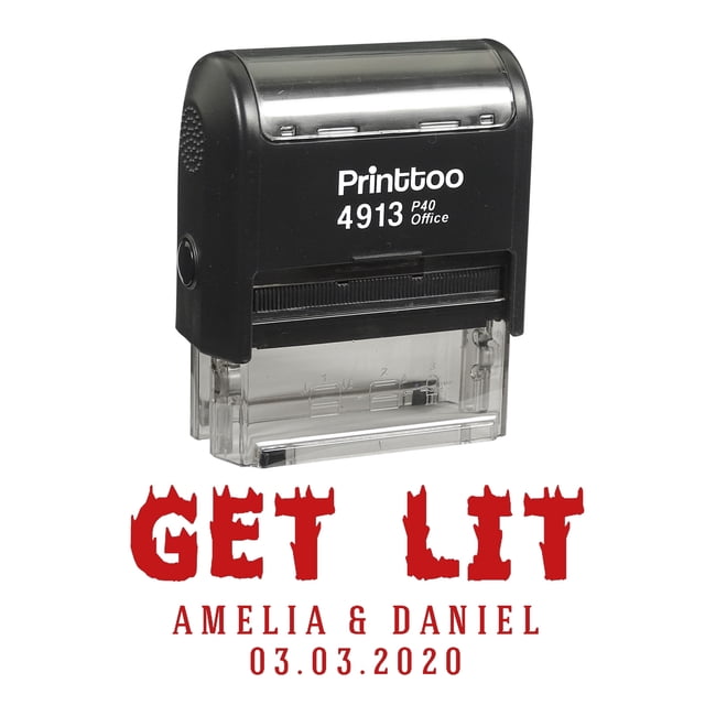 Printtoo Personalized Red Self Inking Get Lit Stamp Custom Wedding Favor Rubber Stamper-58 x 22 mm