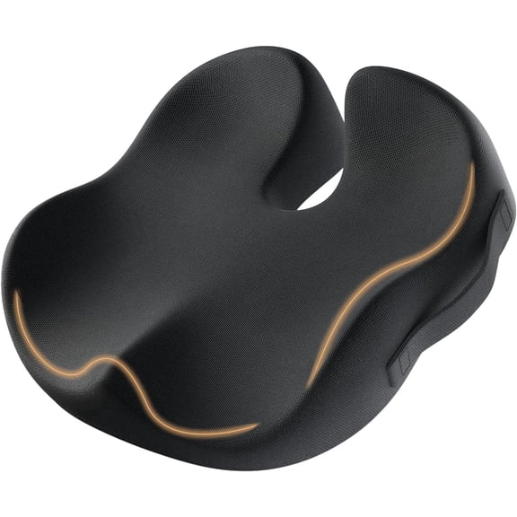 Seat Cushion for Office Chair, Memory Foam Coccyx Cushion for Sciatica Pain Relief – Ergonomic Pressure Relief Pad for Car, Home, Hip and Tailbone – Black