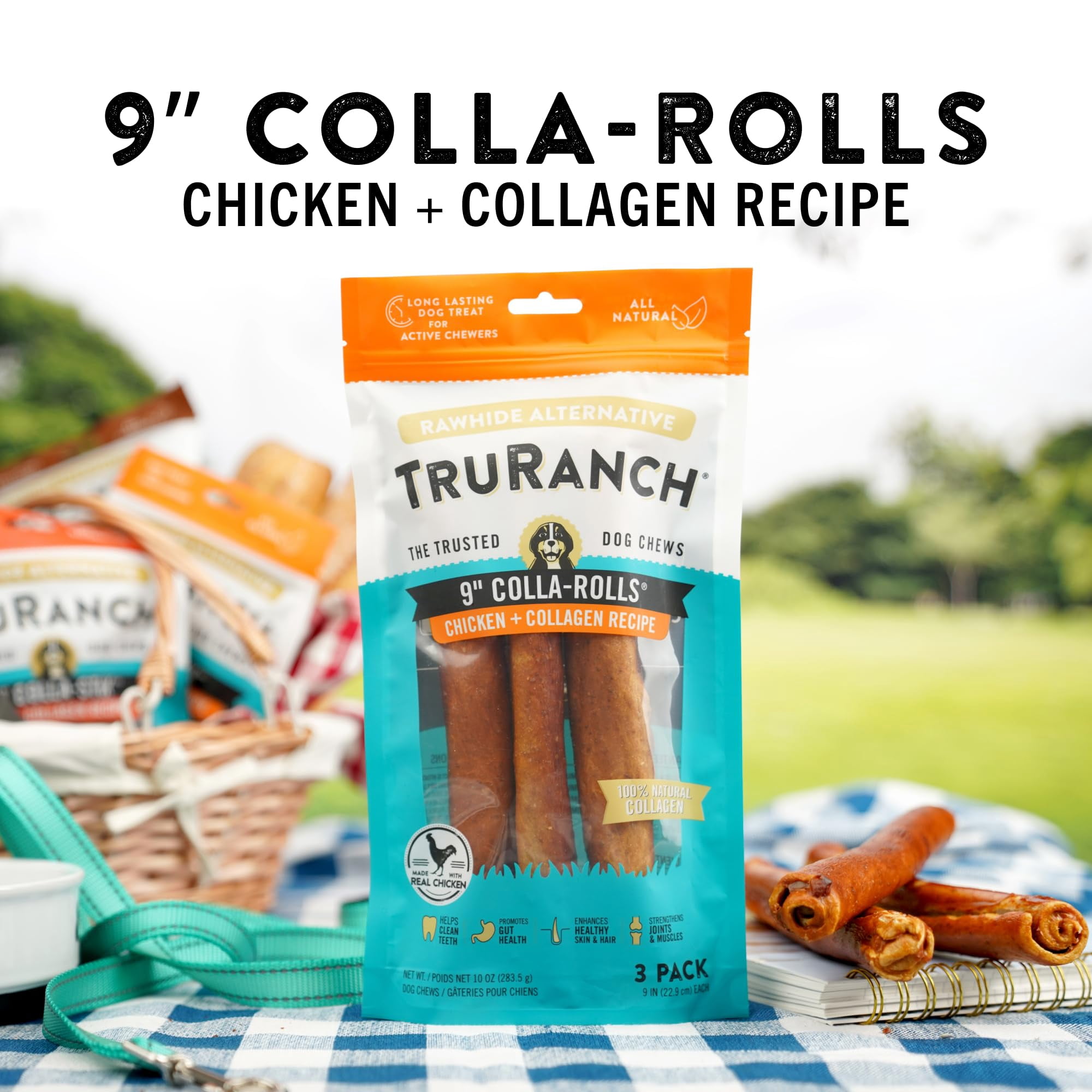 (5 pack) TRURANCH All-Natural Rawhide Alternative Dog Treats, Large Roll 3 Pack