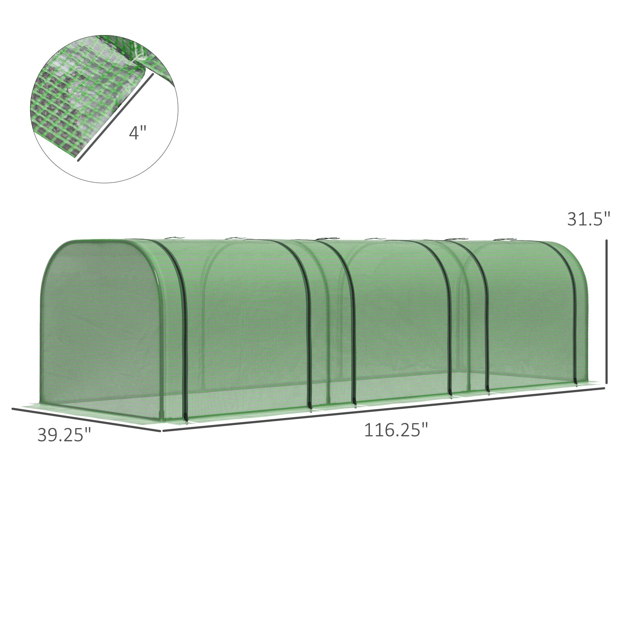 Outsunny Portable Tunneled Greenhouse with 3 Zippered Doors, PE Cover