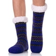 thumbnail image 3 of Bibifish Mens Fuzzy Ripple Slipper Socks Warm Lined Knitted Non Winter Thermal Socks Casual Stripped Printed Mid Socks, 3 of 5