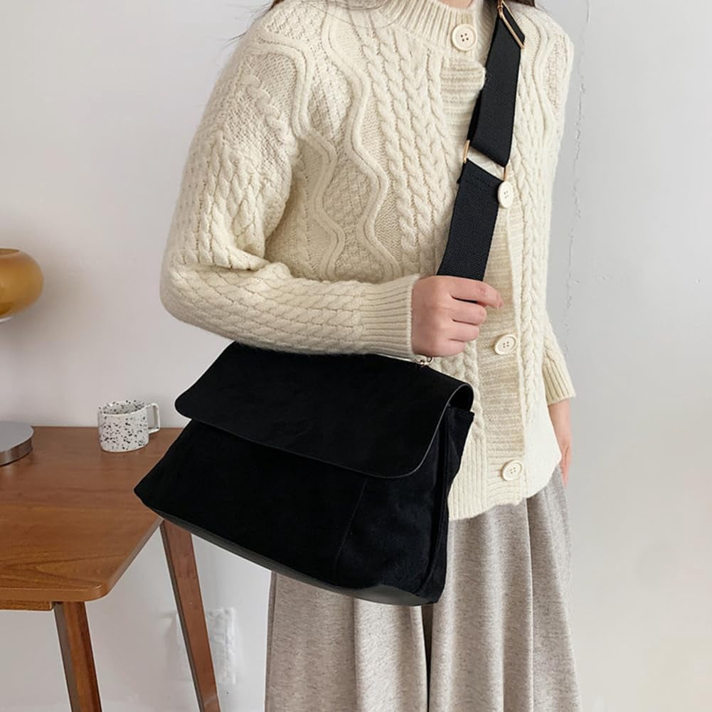 HLSOHJP Suede Tote Bag Retro Work Bag Suede Shoulder Bag Crossbody Purse for Women Office Tote Handbag