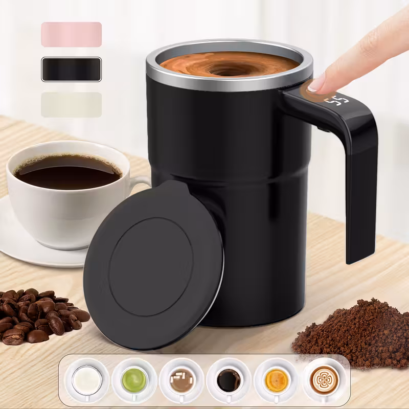 Taza de Café Autoagitadora, Taza Magnética con Pantalla LED de Temperatura, Taza Automática Recargable,&nbsp;