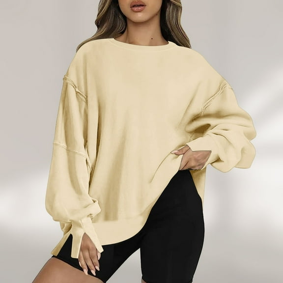 Aloohaidyvio Hoodies for Women,Womens Tops Blouse Casual Long Sleeve Round Neck Solid Ladies Sweatshirt