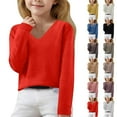 thumbnail image 2 of Mercatoo Girls V Neck Sweater Plain Knit Pullover Sweater Long Sleeve Oversized Loose Fit Soft Tops Clothes Kids Casual Tops, 2 of 8