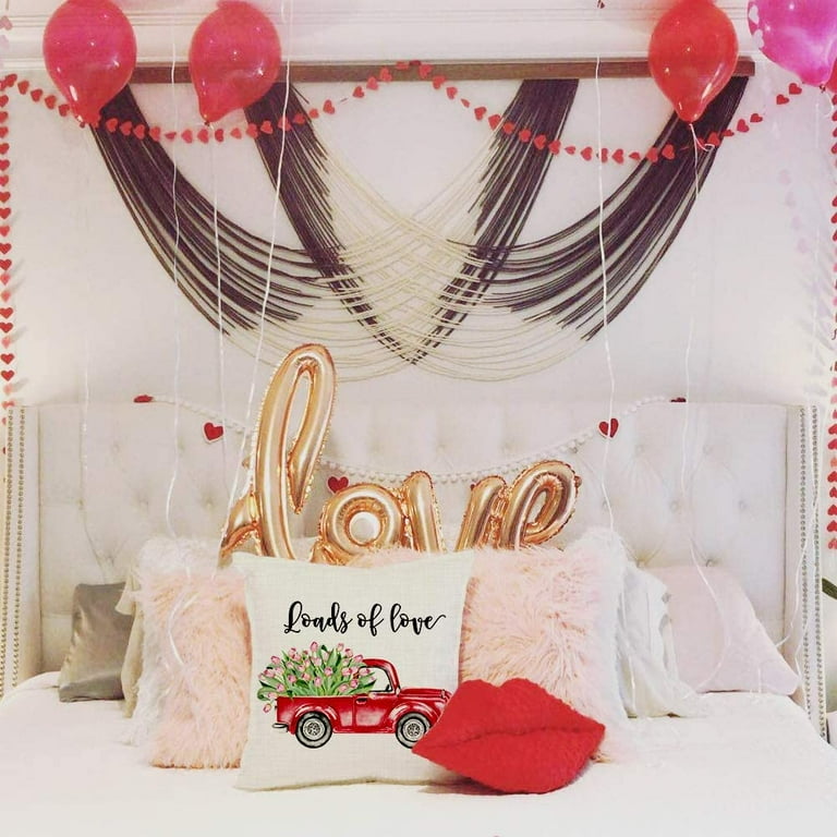 Valentines Day Pillow Covers 18x18 inch Set of 4 for Home Decor Truck Flower Red Heart and Love Bicycle Decor Valentines Day Throw Pillows Decorative Cushion Cases Valentine Decorations Walmart
