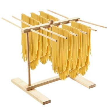 Pasta Drying Rack with Transfer Wand and 12 Bars Noodle Dryer Stand Homemade Wood Noodle Drying Rack for Kitchen