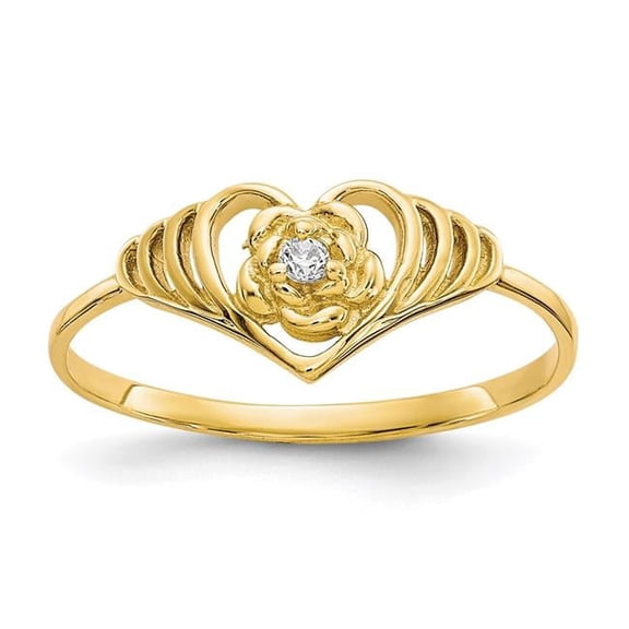 Finest Gold 10K Yellow Gold CZ Heart Ring - Size 6