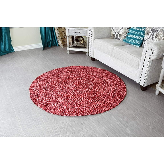 5 ft Red Round Area Rug for Living Room Braided Non-slip Reversible Cotton Chindi Handwoven Rug by MystiqueDecors - 5'