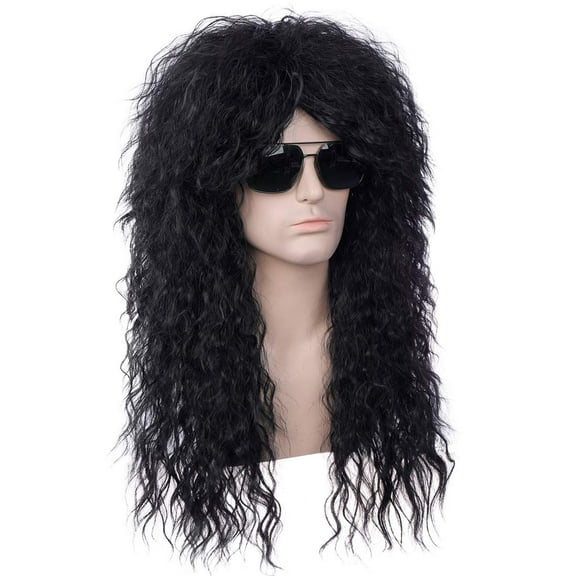 FGERFE-Mullet Wig for Men 70s 80s Costumes Punk Wig Rock Wigs Fancy Party Cosplay Wig with Wig Cap (Black)