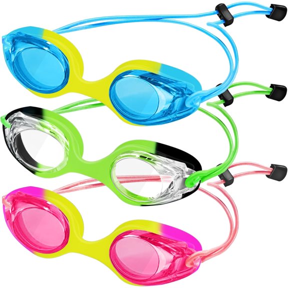 Kids Swim Goggles, 3 Pack With Adjust Bungee Strap, No Leaking Anti-Fog for Boys Girls Age 3-14