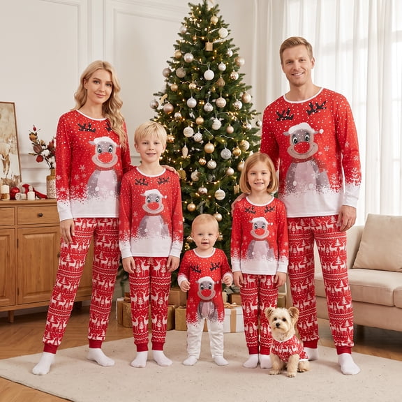 Family Matching Christmas Pajamas Long Sleeve Crewneck Reindeer Print Holiday Sleepwear Loungewear