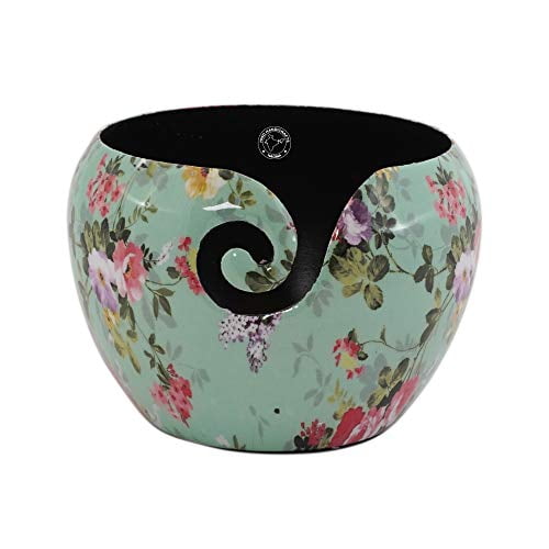 Hind Handicrafts Premium Solid Handmade Crafted Metallic Finish - Aluminum Portable Yarn Storage Bowl - Holder for Knitting Crochet Hook Accessories (6" x 6" x 4", Floral 2)
