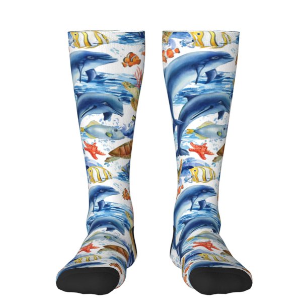 Fotbe Marine Animals Calcetas Divertidas Estampadas para Hombre y Mujer, Calcetas de Algodón hasta la Rodilla para Caminar, Correr, Enfermería y Embarazo