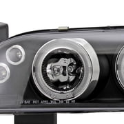 Spec-D Tuning Black LED Halo Projector Headlights + Mesh Hood Grille Compatible with 1993-1997 Toyota Corolla Left + Right Pair Headlamps Assembly