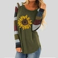 thumbnail image 2 of Chemises pour Femmes Imprimé Tournesol Couture Col Rond Manches Longues T-shirt Décontracté Grande Taille, 2 of 7