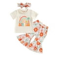 thumbnail image 2 of Big Sister Little Sister Matching Outfits Toddler Girl Clothes Short Sleeve Shirt Floral Bell Bottoms Headband Summer Outfit, 2 of 10