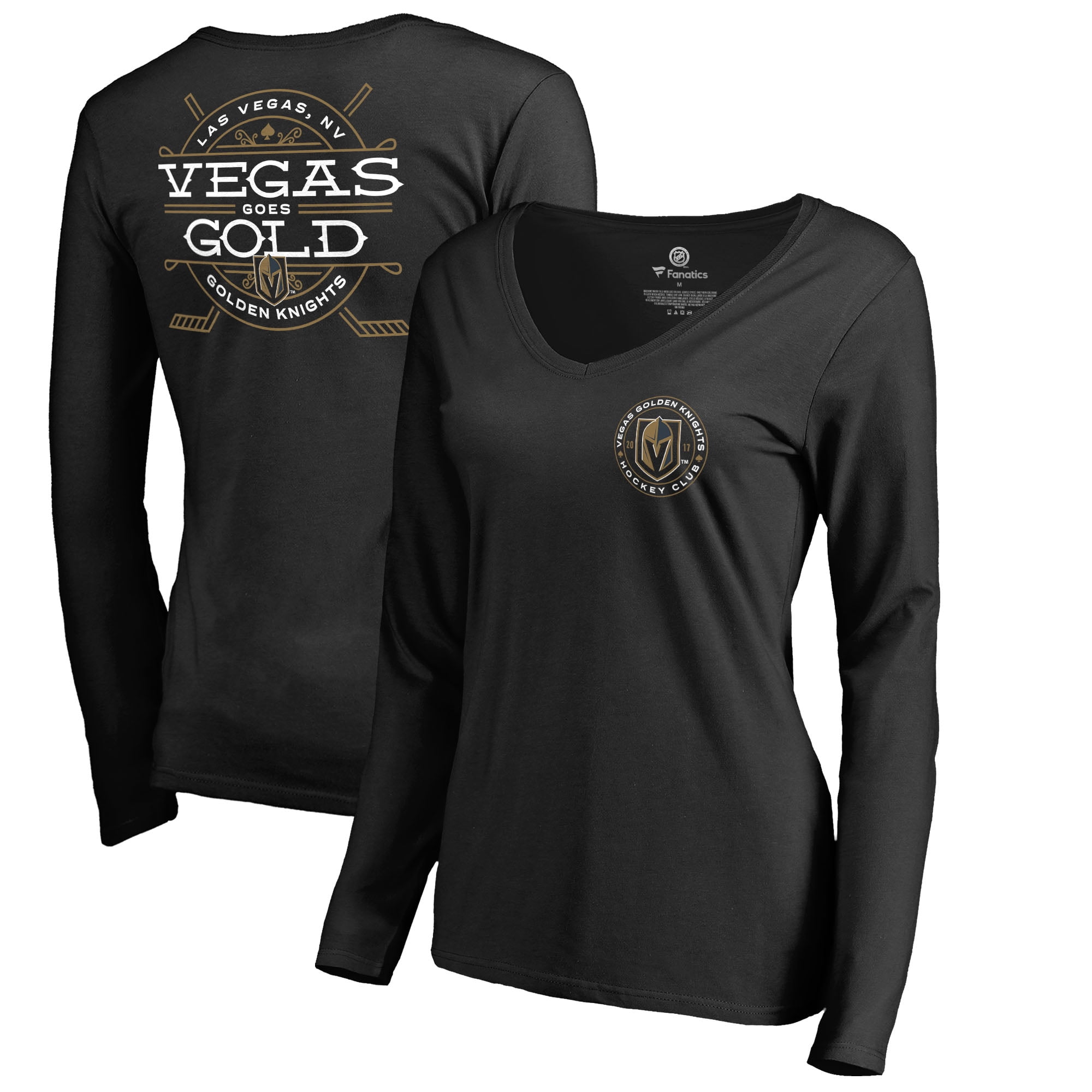 Vegas Golden Knights Fanatics Branded Women's Hometown Collection Gold Circle Long Sleeve V-Neck T-Shirt Black by Football Fanatics/Ruppshirts
