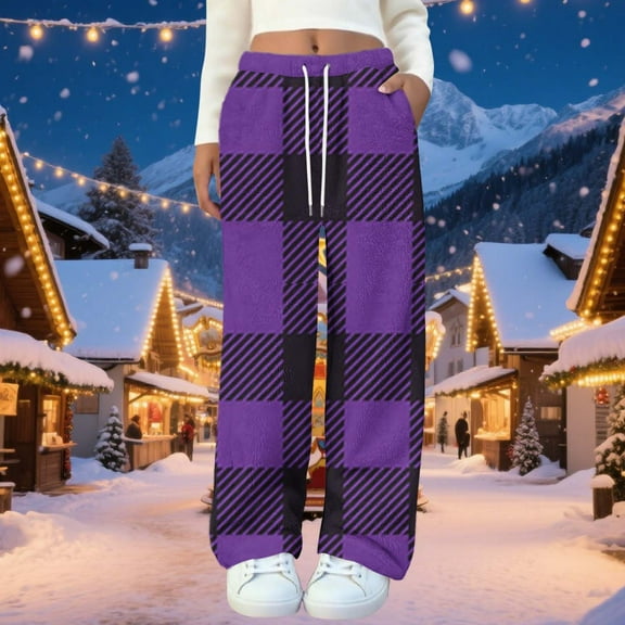 Sunvit-Panties Pajamas Womens Purple Plaid Wide Leg Pants - 100% Polyester Soft Comfy, Elastic Waist with Drawstring, Side Pockets for Casual Daily Wear (S-XXL),Size XL