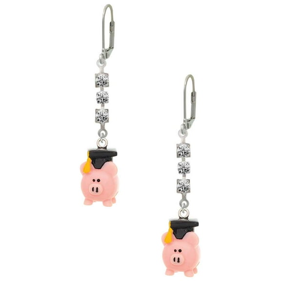 Resin Pink Pig Graduate Crystal Madison Leverback Earrings