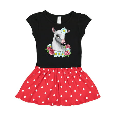 

Inktastic Cute Goat with Roses and Daisies Gift Toddler Girl Dress
