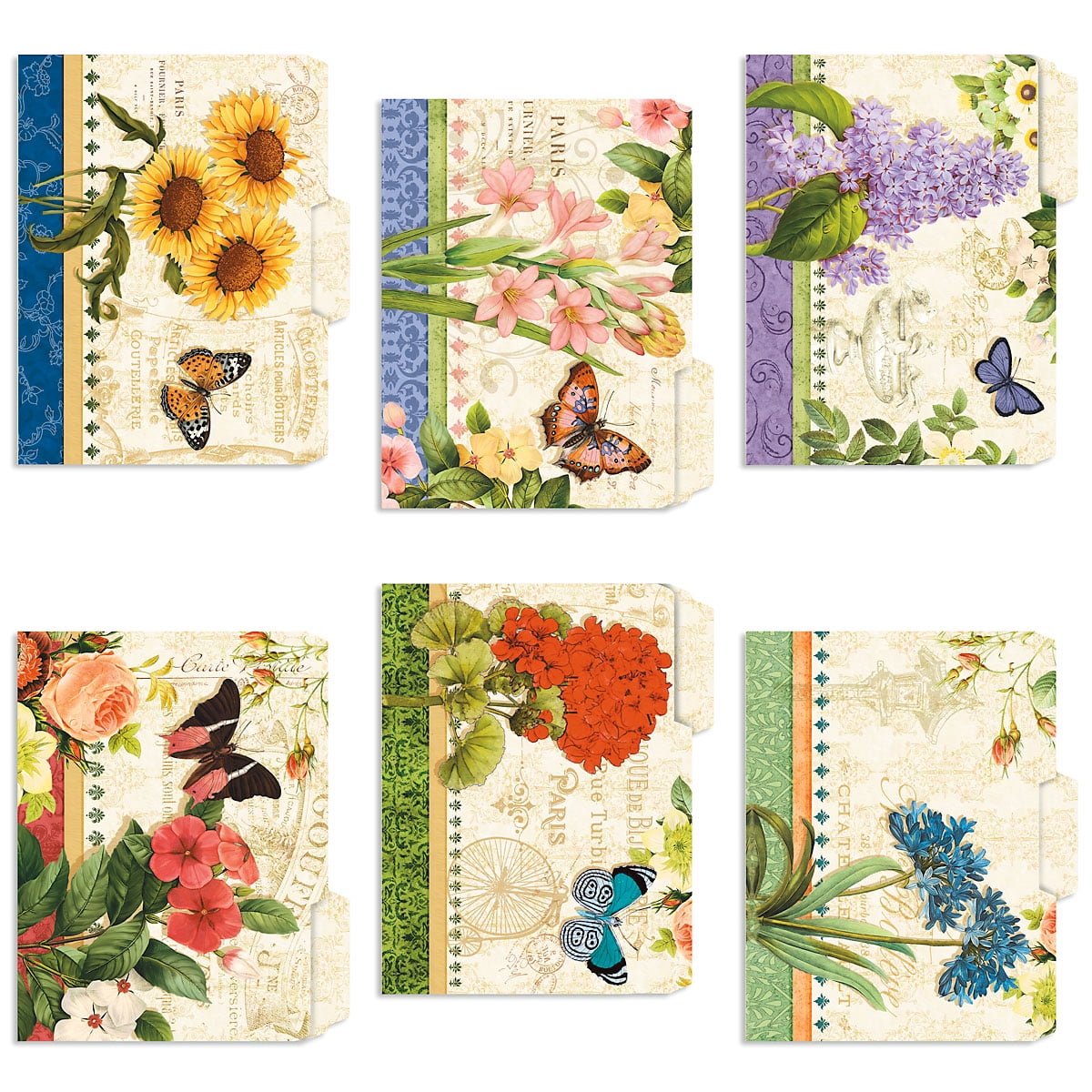 Current Grande Fleur File Folders - Set of 24 (6 Designs) 1/3 Cut Staggered Tabs, Letter-Size Value Pack