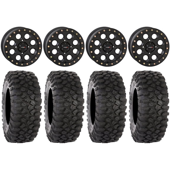 System 3 SB-7 14" Wheels Black (4 3) 28" XC450 Tires Can-Am Commander Maverick Renegade Outlander Defender