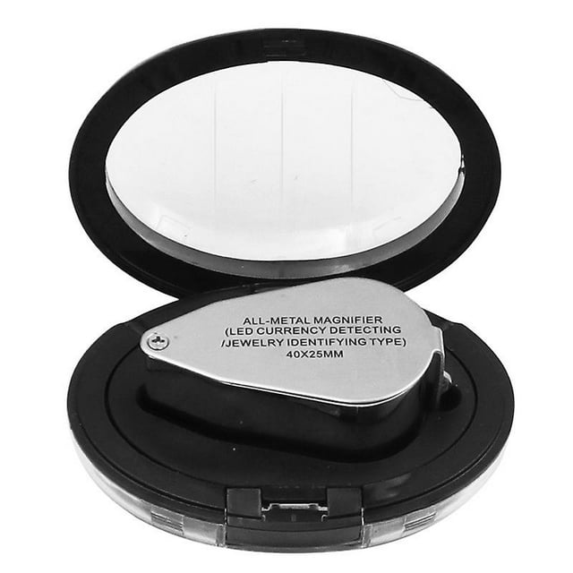 40X Jewelers Loupe Metal Folding Magnifying Glass with UV LED Light for Diamonds Jewelers Coins (Currency Recognition/Jewelry Identification)