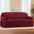 thumbnail image 2 of Collections Etc Fashionable Textured Square Stretch Slipcover with Ruffled Skirt - Protects From Spills, Stains, Pets Hairs, Wear & Tear - Home Decor, 2 of 9