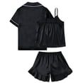 thumbnail image 2 of Aideaone Girls Silk Pajama Sets 3pcs Button Down Kids Satin Pjs set Short Sleeve Sleepwear 6-13 Years, 2 of 6