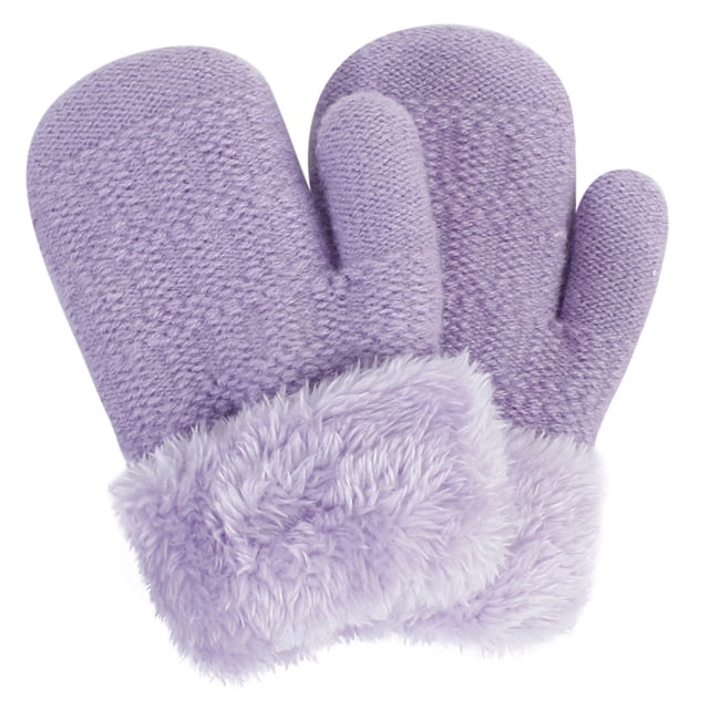 Guantes térmicos gruesos de punto con forro polar, unisex, lindos y cálidos, para niños y niñas, morado, M