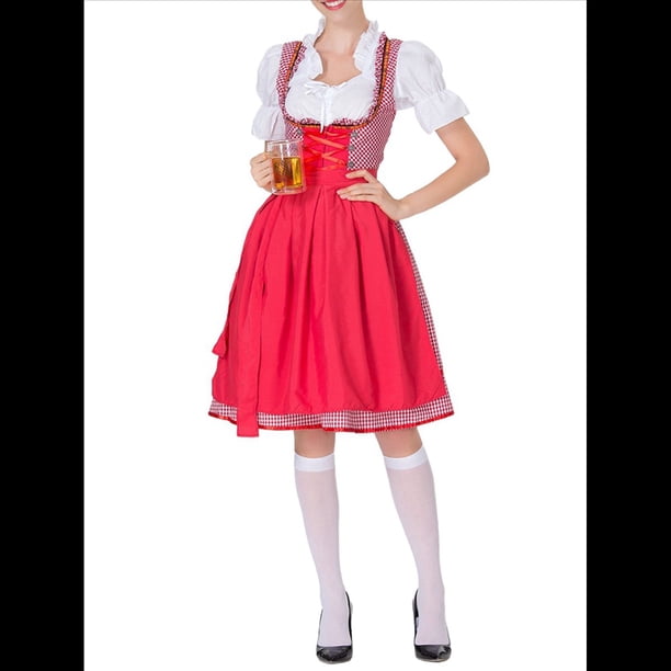 Disfraz de Oktoberfest Alemán para Mujer, Estilo Dirndl, para Adultos, para de Cerveza Tradicional, Disfraz de Sirvienta. Rojo XL