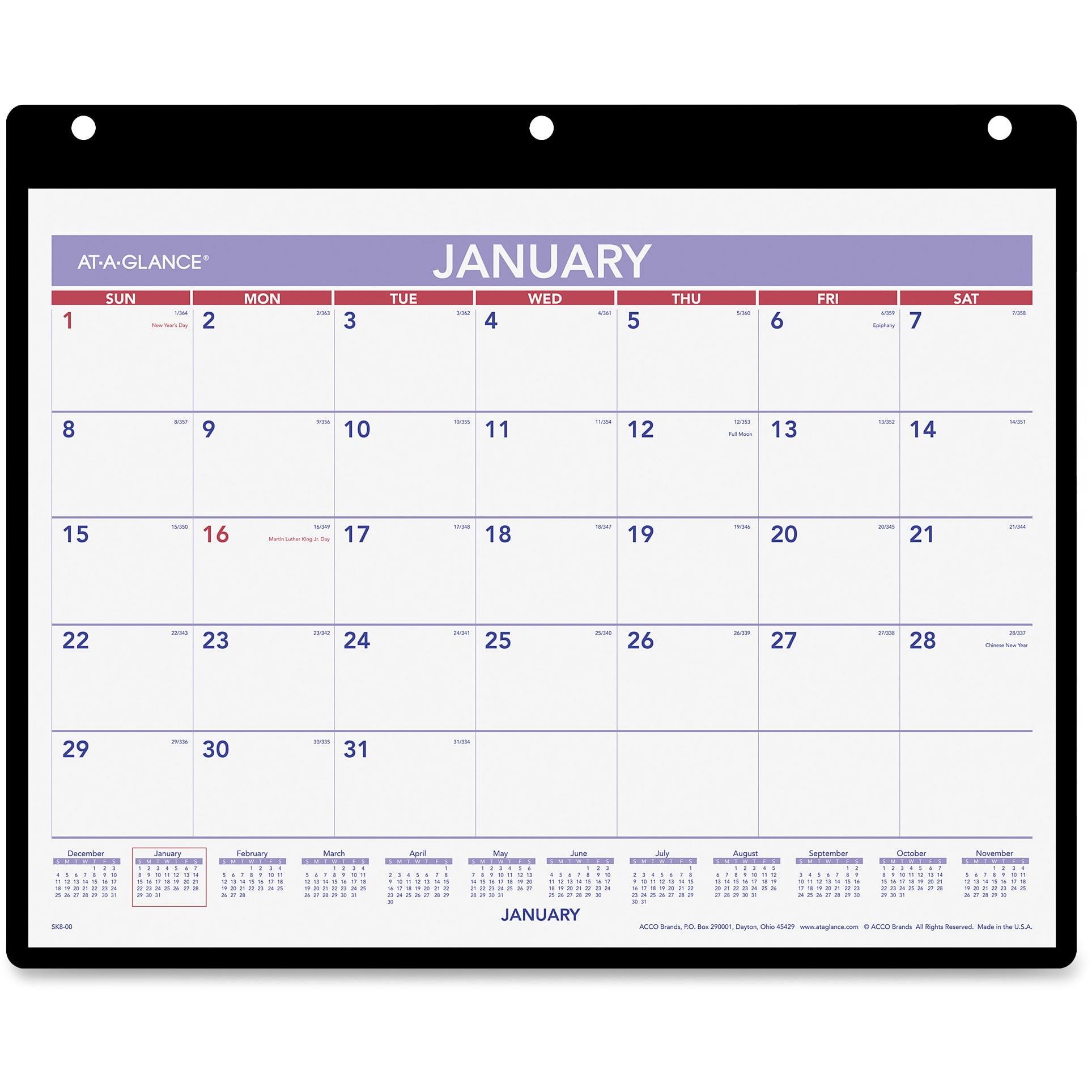 AtAGlance Monthly Desk/Wall Calendar with Poly Holder