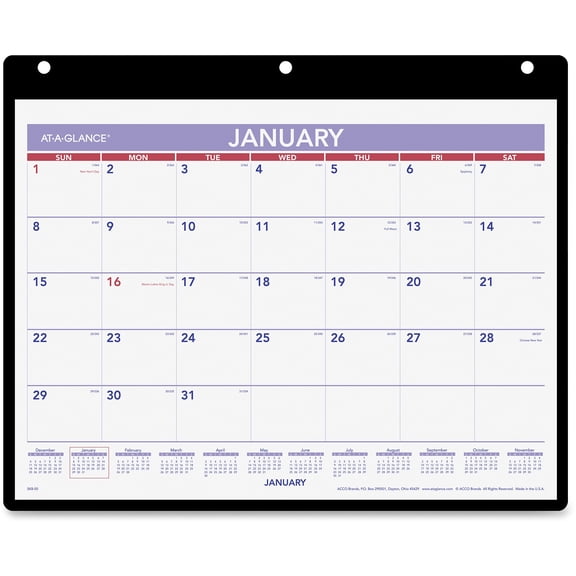 At-A-Glance Monthly Desk/Wall Calendar with Poly Holder