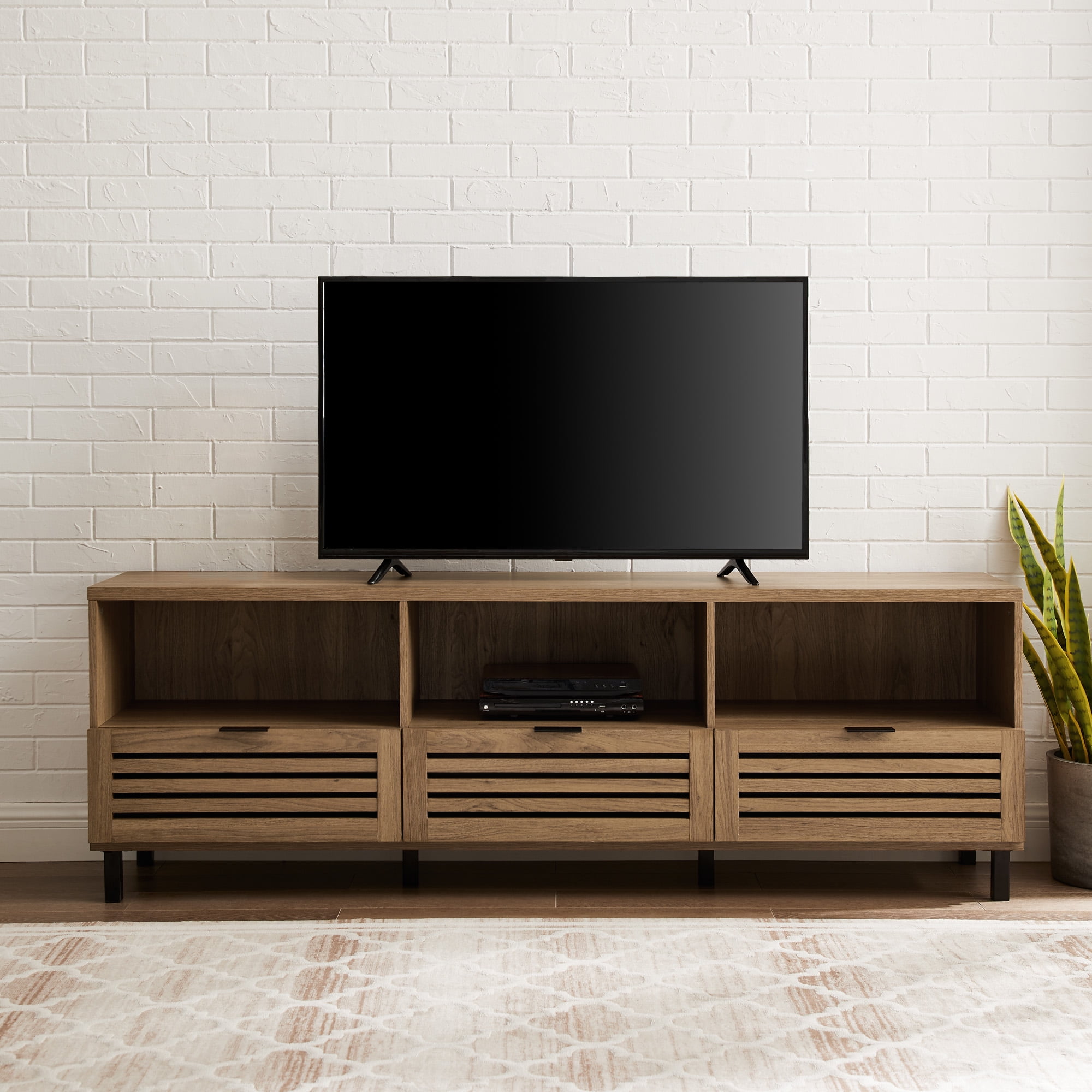 Manor Park Jackson English Oak Modern Slatted 3 - Drawer TV Stand