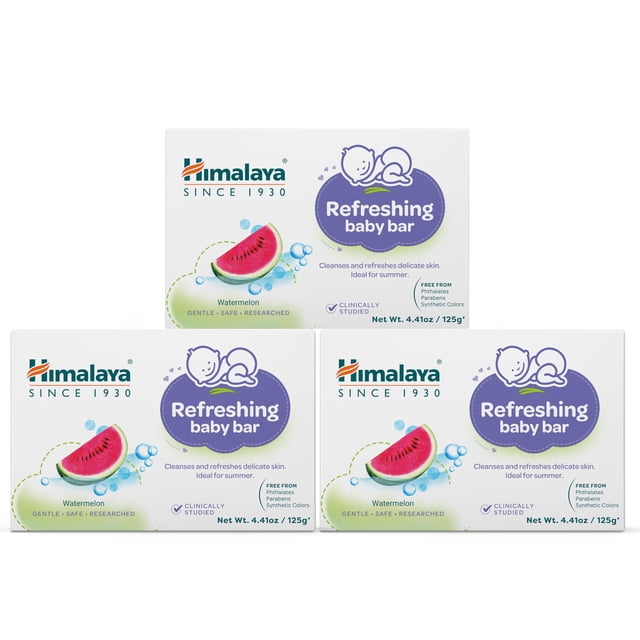Jabón Herbal Refrescante Baby Bar Himalaya 125 g, paquete de 3