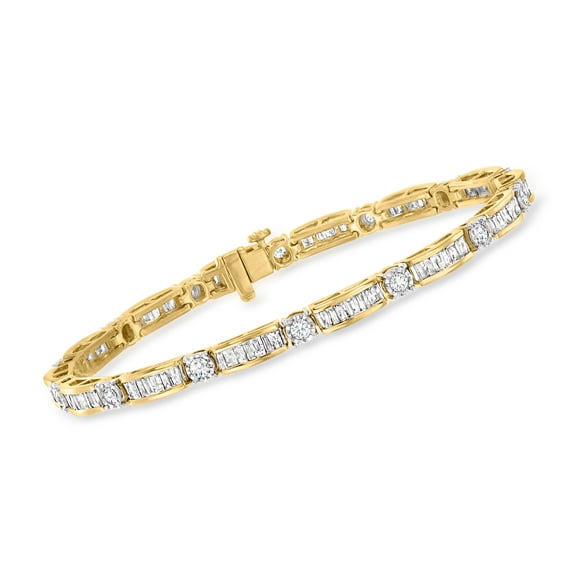 Ross-Simons 3.00 ct. t.w. Baguette and Round Diamond Bracelet in 18kt Gold Over Sterling, Women's, Adult
