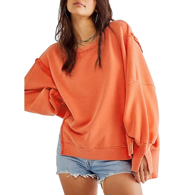 Faithtur Sweat-Shirts de Couleur Unie à Manches Longues Col Rond Épaule Drop Pulls Pulls Pulls d'Automne