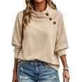 thumbnail image 5 of Otntypg Womens Asymmetrical Button Mock Neck Sweatshirt Lightweight Casual Fall Long Sleeve Basic Solid Color Atheltic Sweatshirts Trendy Oversized Cozy Pullover Tops, 5 of 9