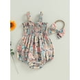 thumbnail image 3 of Musuos Baby Girl Summer Outfits, 3 6 12 18M Sleeveless Frill Smocked Romper with Headband Set 2Pcs Clothes, 3 of 10