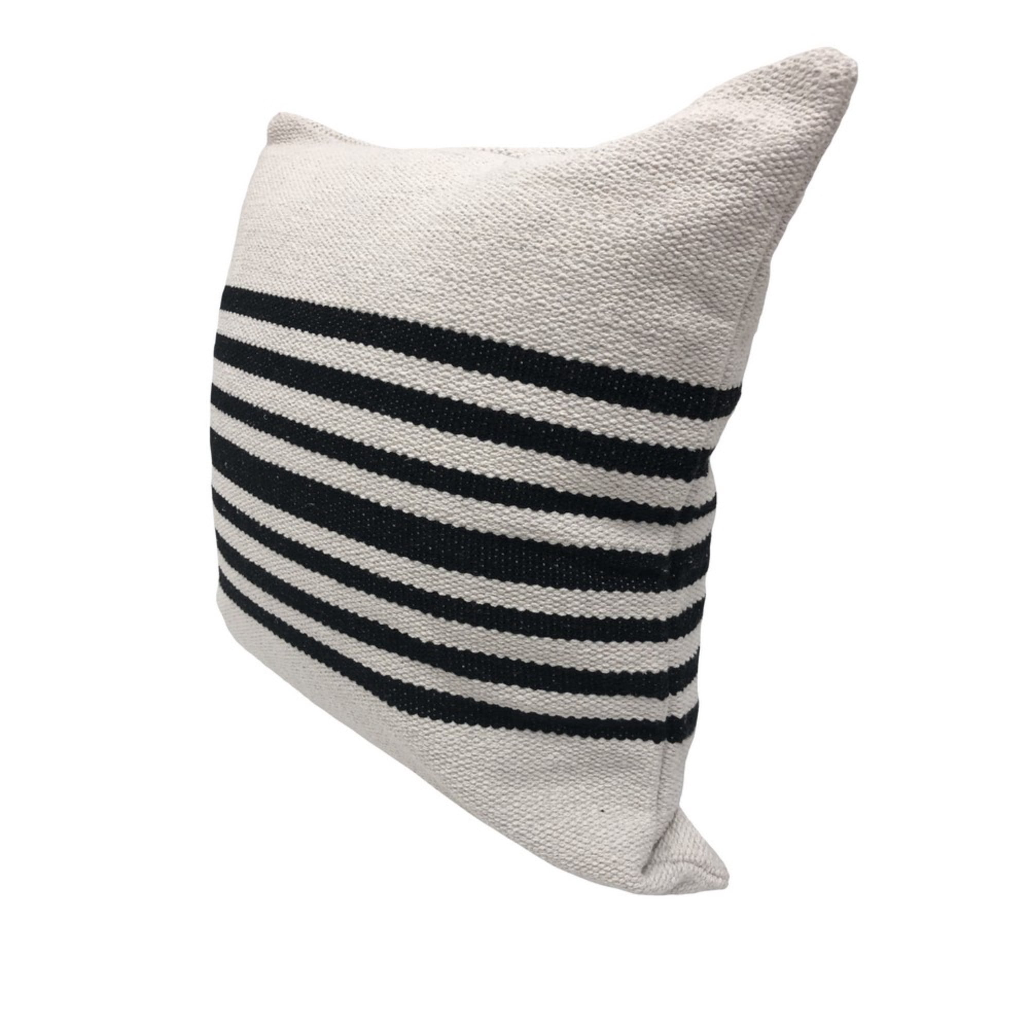 Laddha Home Designs Handwoven Reversible Striped Cotton Throw Pillow Cover - 22" - White and Black
