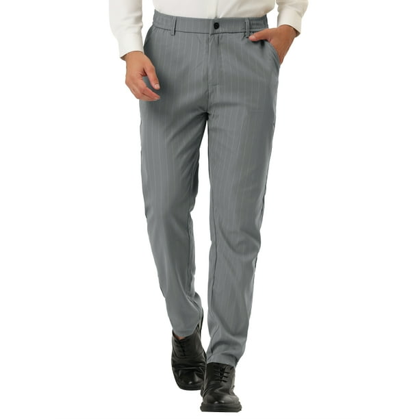 Pantalones de vestir a rayas para hombre Pantalones formales de rayas verticales de corte recto Pantalones a rayas Gris oscuro S Unique Bargains Pantalones