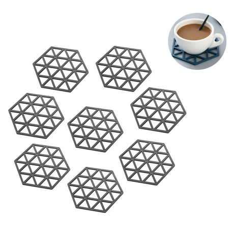 

shuwee 8 Pcs Table Protector Silicone Coaster Silicone Table Mat Anti-Slip Pot Holder Place Mat Insulation Table Mat Heat Resistant Mat For Countertop Plaid Style Black